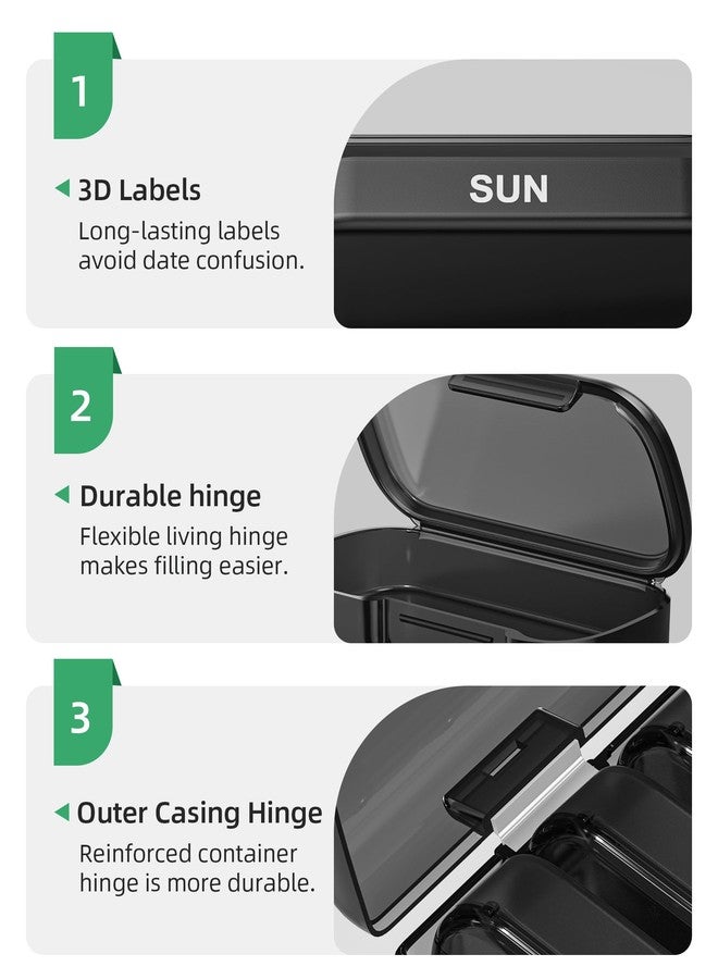 PULIV Weekly Pill Organizer with Large Capacity, Dual Protection Pill Box 7 Day, Arthritis Friendly Pill Case Easy to Open, Medicine Organizer for Vitamins, Medications, Fish Oils, Supplements (Black) - Image 5